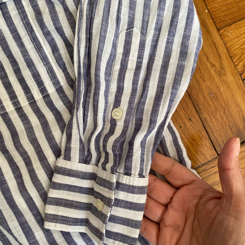 Madewell Striped Lace Up Blouse Womens Small Blue White Cotton Lightweight Top - Picture 4 of 11
